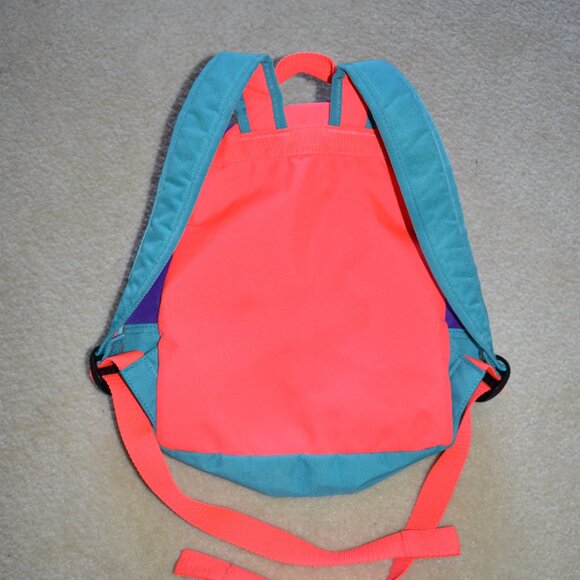 90's Vibe Nike Kids Backpack Purple Turquoise and Neon Orange/Pink Colorblock - Picture 4 of 6